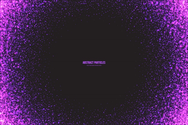 Vector purple shimmer glowing particles round frame background