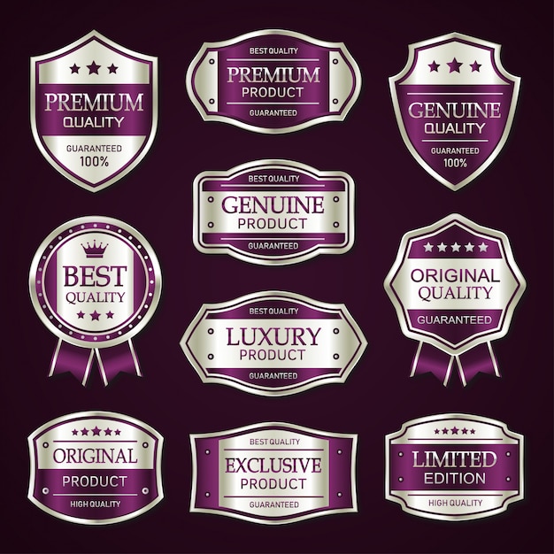 Purple and silver premium vintage badge and labels collection