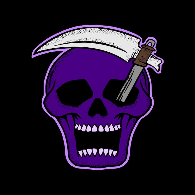 Purple skull art Illustration hand drawn style premium vector for tattoo, sticker, logo etc