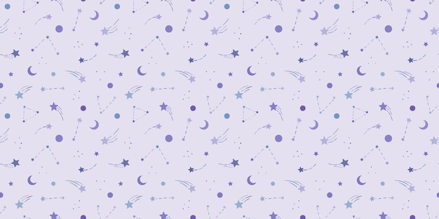 Vector purple sky repeat pattern vector background with stars