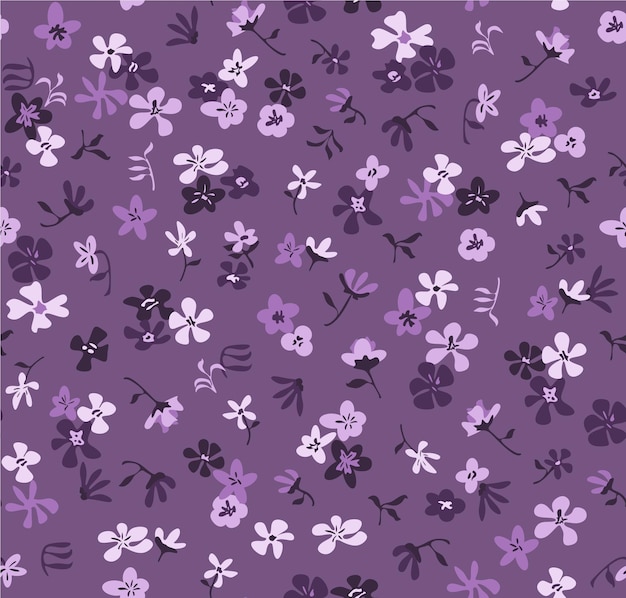 Purple small flowers on deep purple background Vector seamless pattern