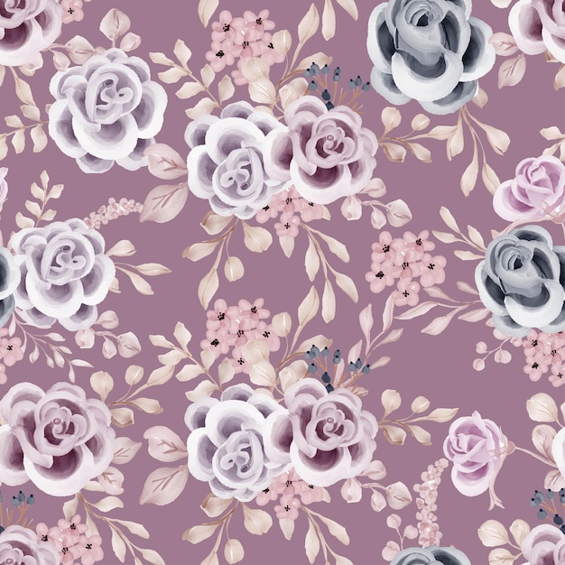 Purple soft pastel seamless pattern with rose