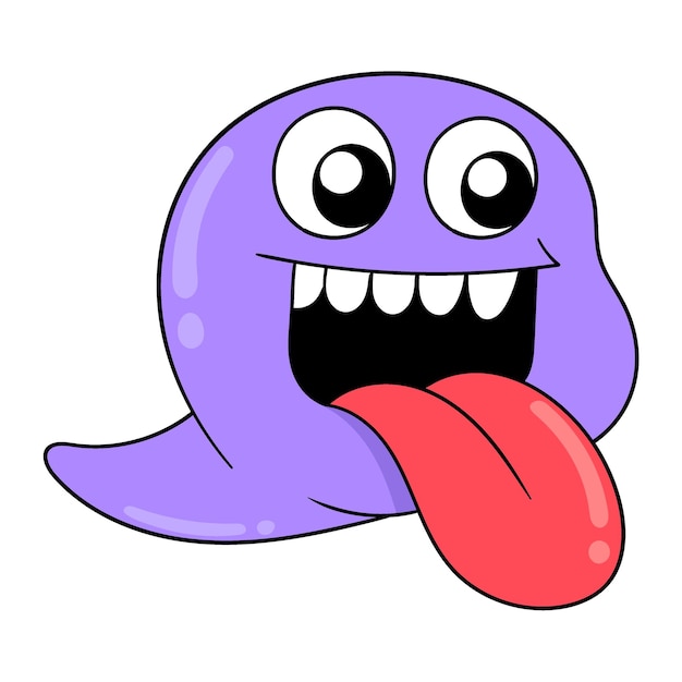 Purple spirit monster sticking out cute tongue doodle icon image kawaii