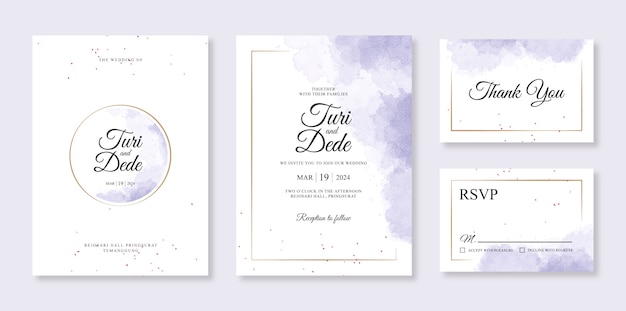 Purple splash watercolor painting for a beautiful wedding card invitation template
