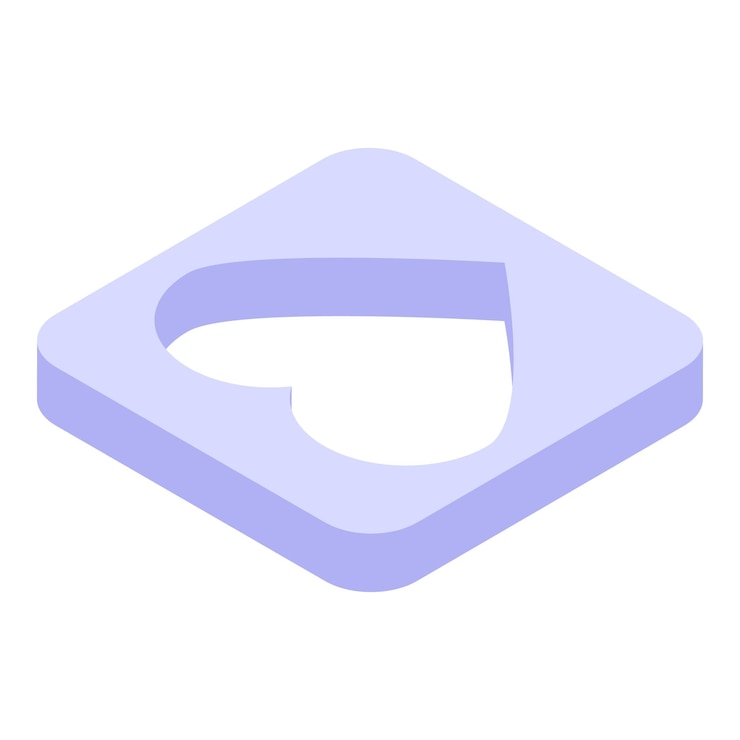 Vector purple square showing heart shape recess in isometric view