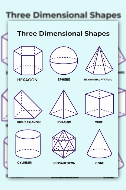 Vector purple threedimensional shapes classroom worksheet