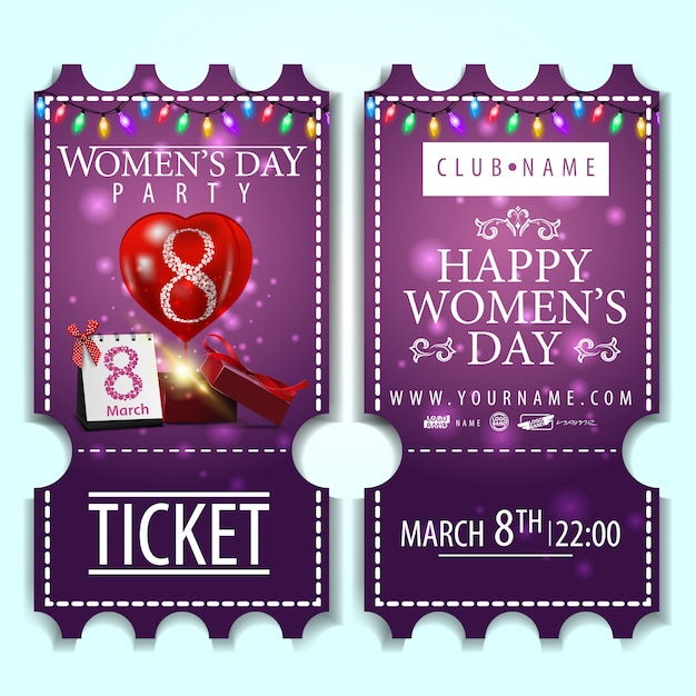 Purple ticket to the women's day party with gifts