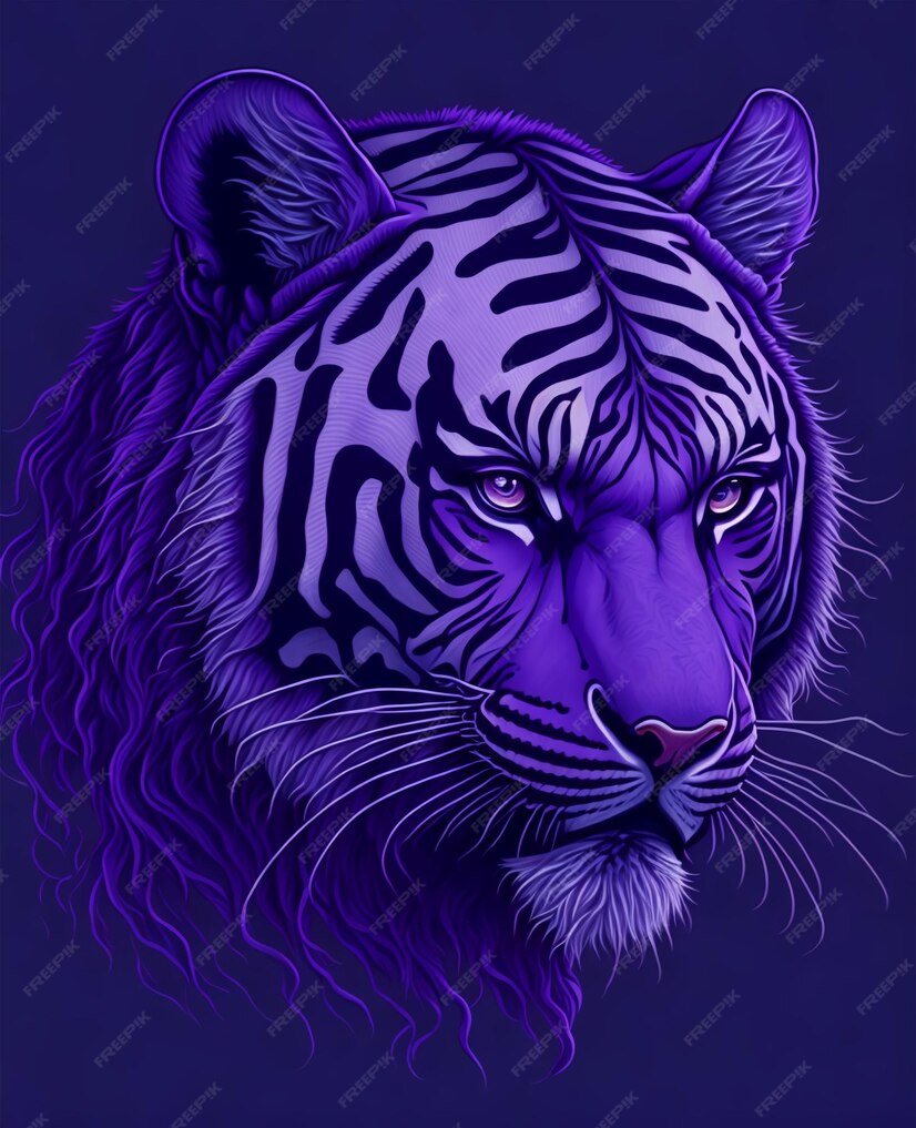 Premium Vector | A purple tiger with a black stripe on the face