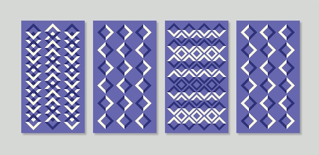 Purple triangle geometric seamless pattern set