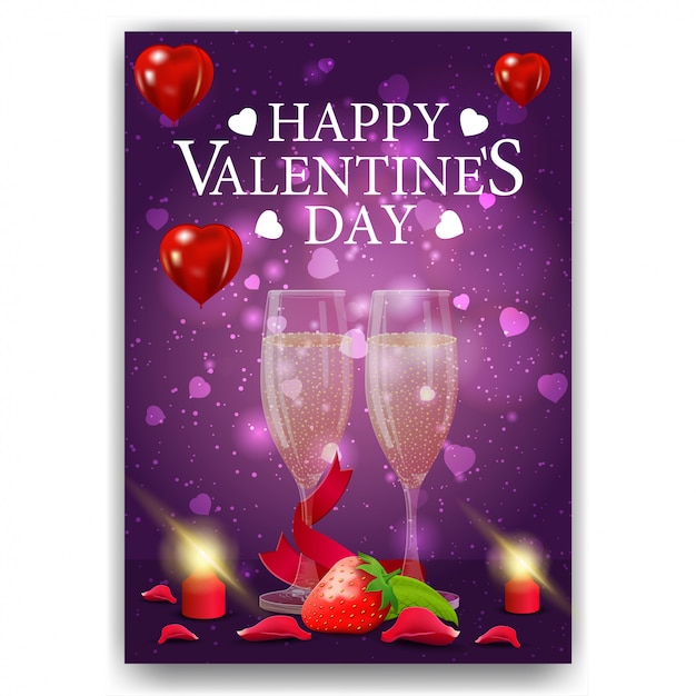 Purple Valentine's Day cover with gift glasses of champagne