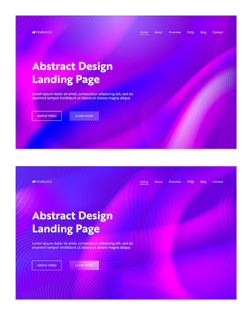Vettore viola viola astratto forma d'onda atterraggio sfondo impostato. design futuristico del modello a gradiente di movimento digitale. sfondo di sfondo liquido per la pagina web del sito web. illustrazione di vettore del fumetto piatto