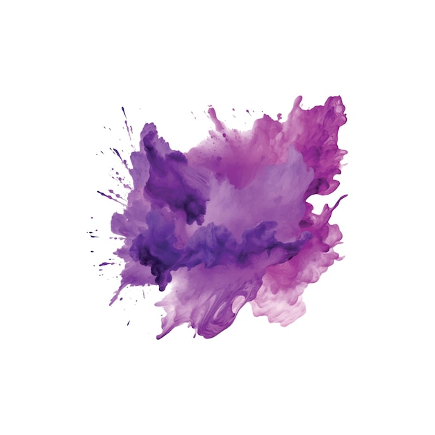 purple Watercolor Acrylic paint splashing stain grunge brush stroke isolated on white background