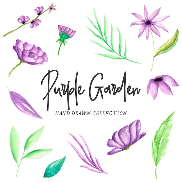 Vector purple watercolor botanical elements