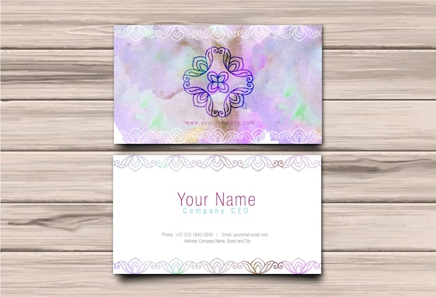 Vector purple watercolor business card