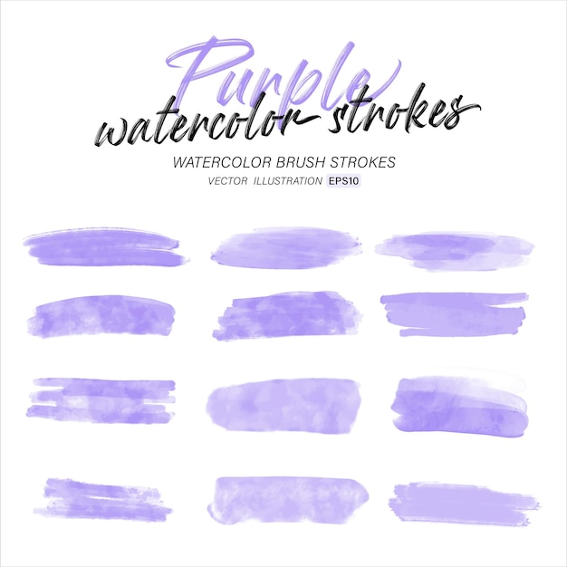 Purple watercolor splash and brush stroke clipart collection for decoration