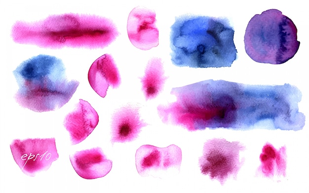 Vector purple watercolor stains collection