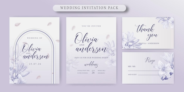 Purple watercolor wedding invitation pack