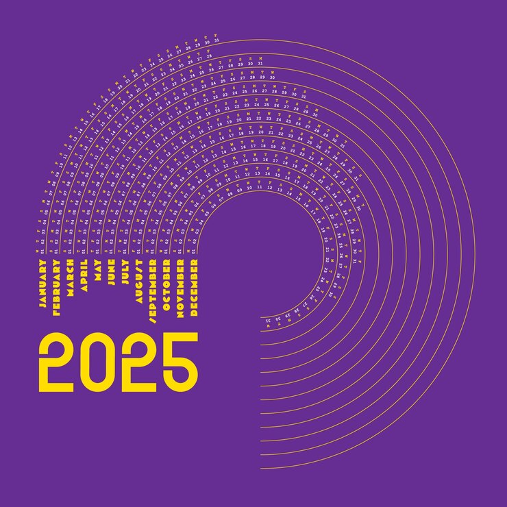 Vector purple wavy 2025 calendar creative design