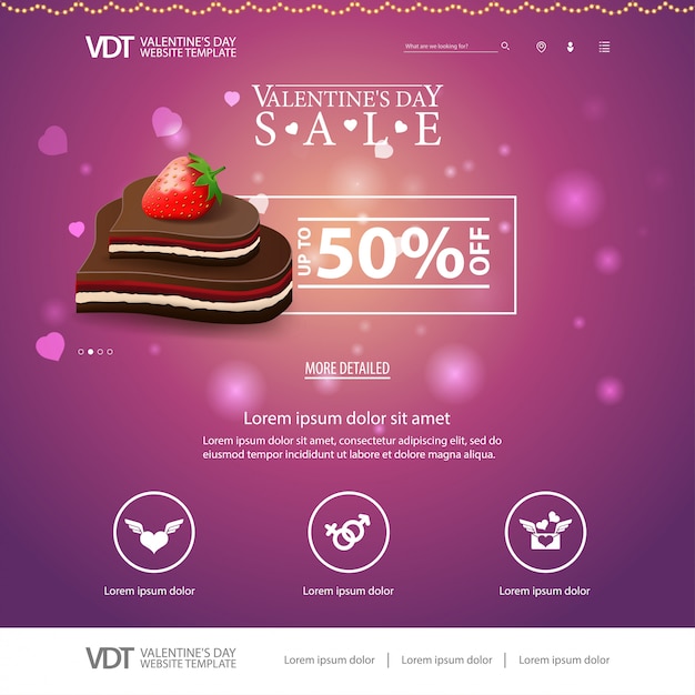 Purple website template with Valentine's Day design 