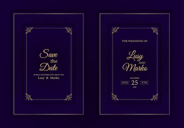 Purple wedding invitation card luxury vintage style template