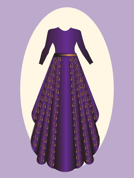 Vector purple western bride frock with golden detailing purple belt frock for bride