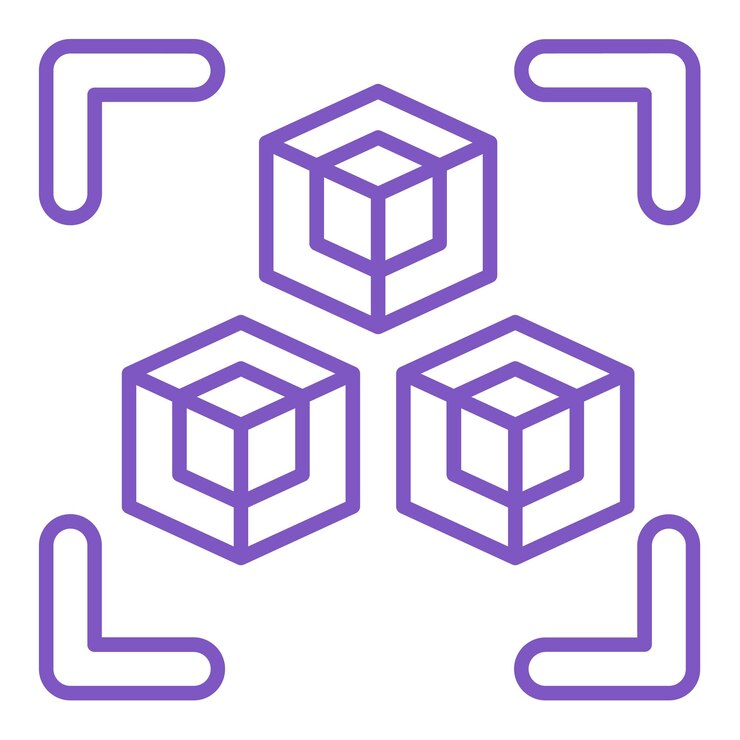 a purple and white cube with a purple design on it