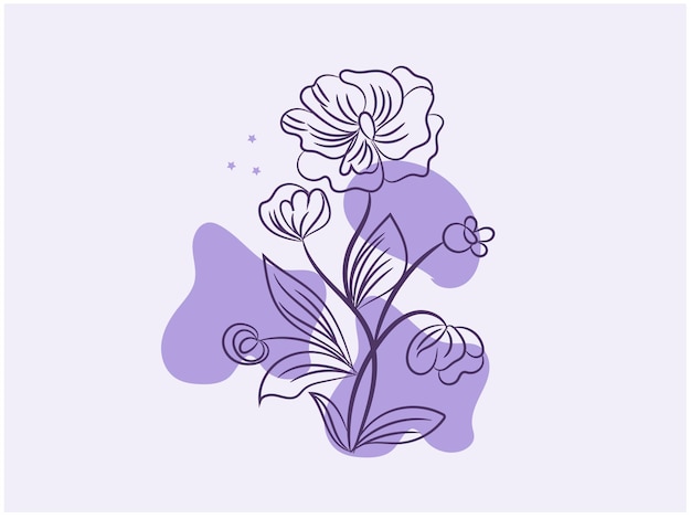 Vector a purple and white flower drawing with a purple flower