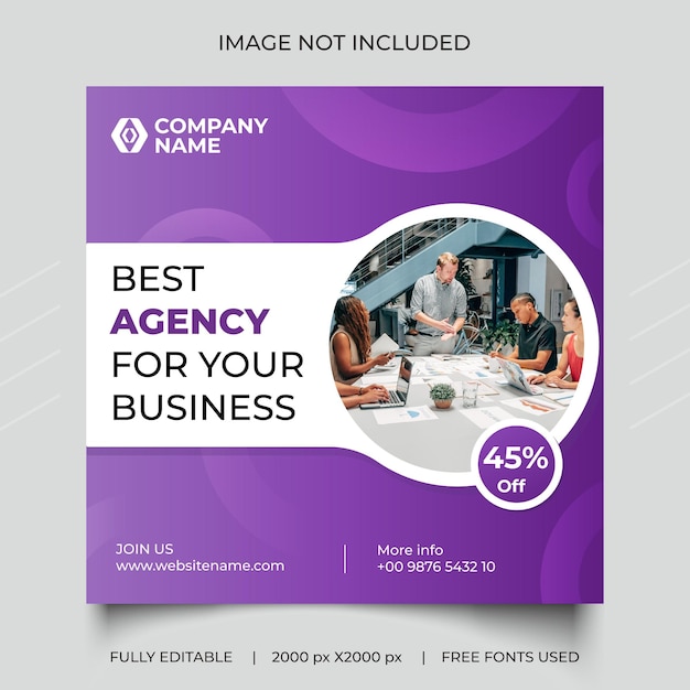 A purple and white flyer for the best agency for your business.