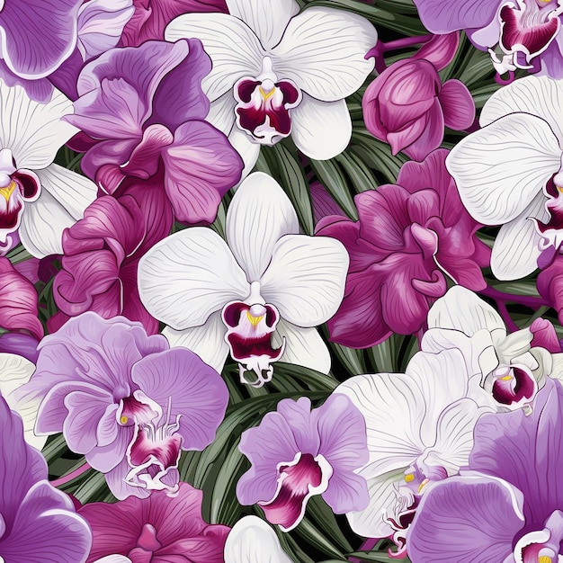 Vector a purple and white orchid with purple flowers