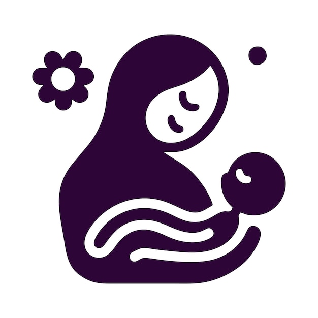 a purple and white picture of a mother and baby