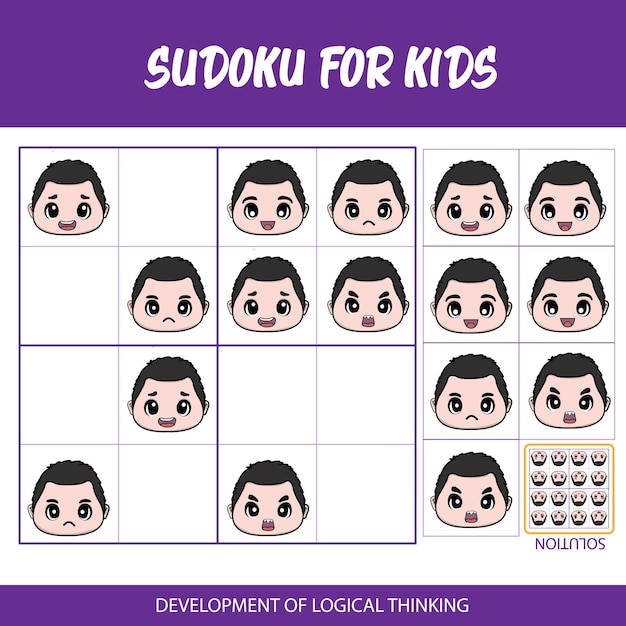 Vector a purple and white poster that says sudoku for kids.