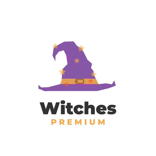 Purple witch hat illustration logo with star pattern