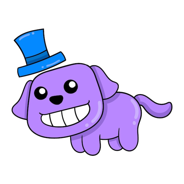Пурпурный щенок в шляпе каракули значок изображения каваи