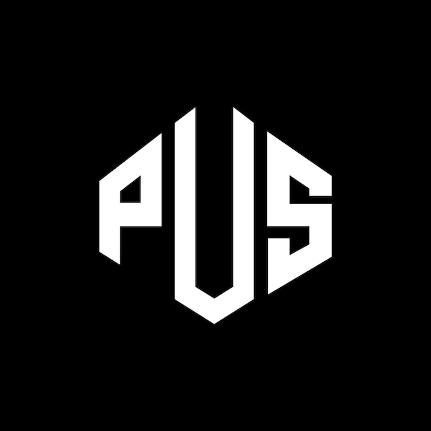 ベクトル ポリゴン (ポリゴン) とキューブ (キューブ) の形状のロゴデザイン (pus) 6角形 (ヘクサゴン) ベクトル (ベクトル) のロゴ設計 (テーマ) 白と黒の色 (pusモノグラム) ビジネスと不動産のロゴ