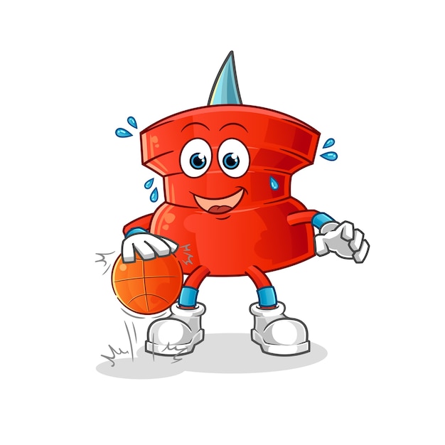 Push pin dribble basketball character. cartoon mascot