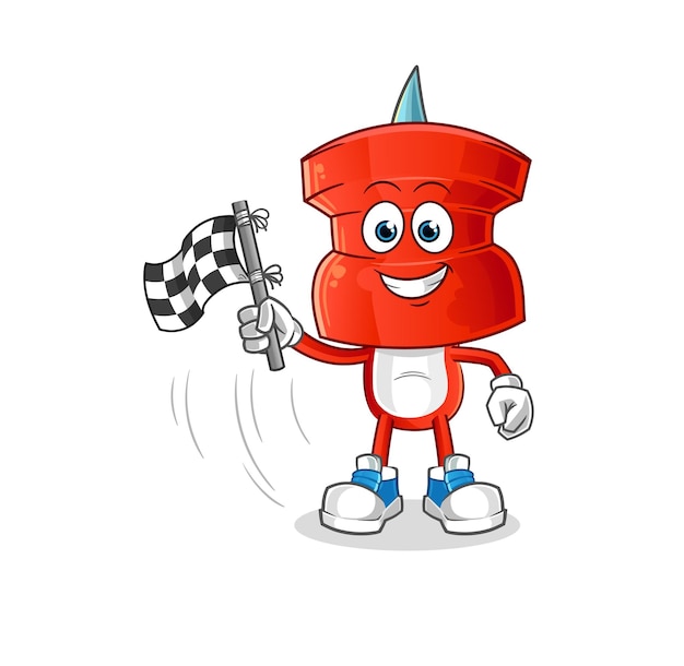 Push pin head cartoon hold finish flag cartoon mascot vector