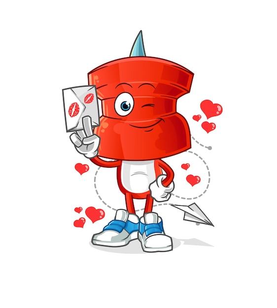 Push pin head cartoon hold love letter illustration character vector