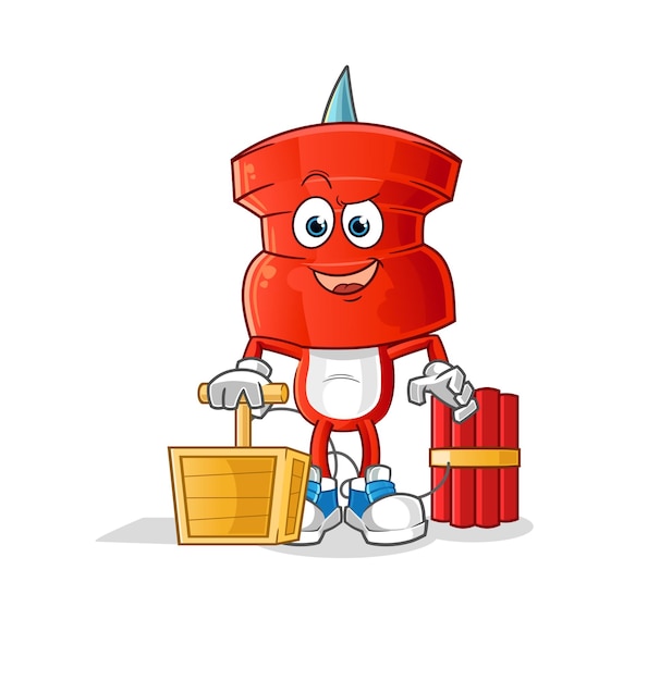 push pin head cartoon holding dynamite detonator cartoon vector