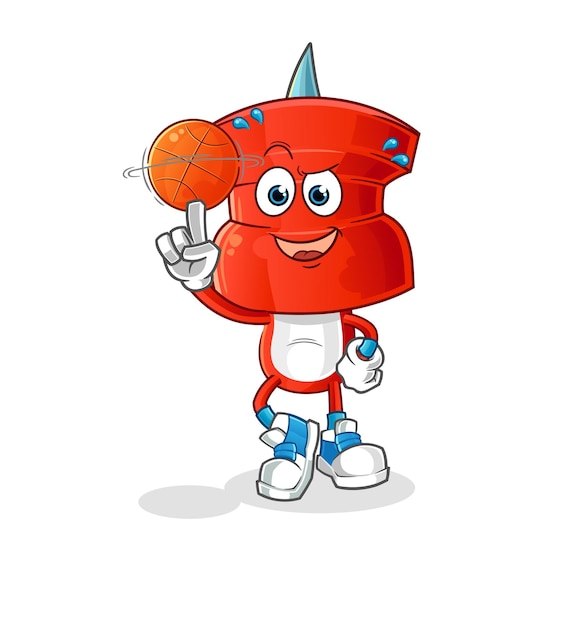 Push pin head cartoon playing basket ball mascot cartoon vector