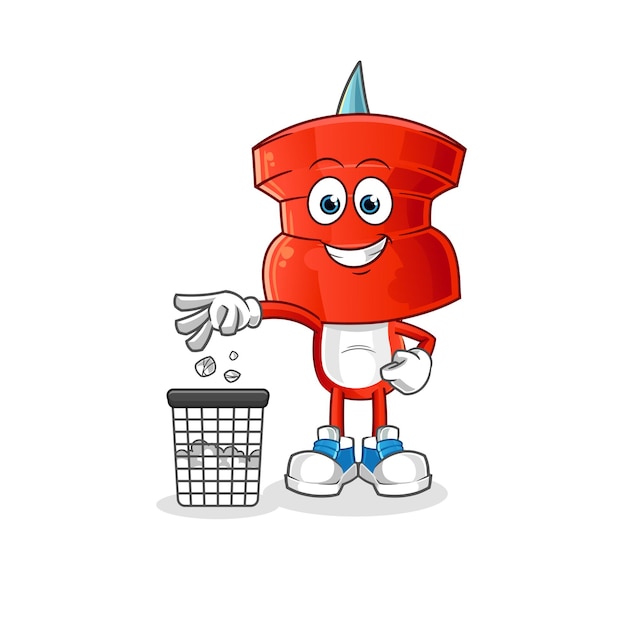 Push pin head cartoon Throw garbage mascot cartoon vector