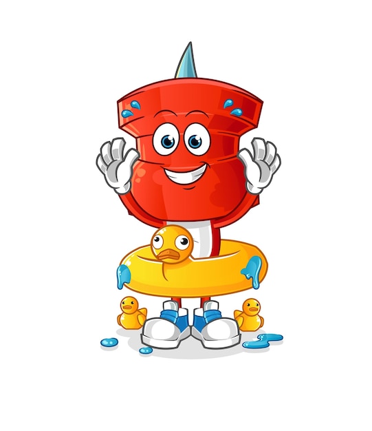 Push pin head cartoon with duck buoy cartoon mascot vector