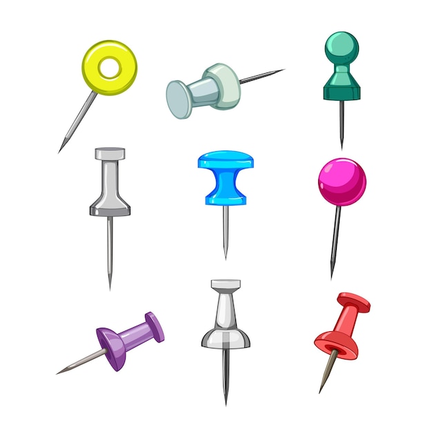 Push pin set cartoon vector illustration