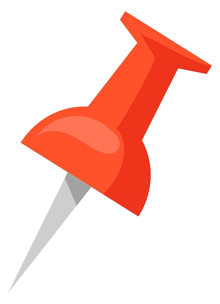 Vettore icona della puntina da disegno simbolo cartoon puntina da disegno in plastica rossa isolato su sfondo bianco