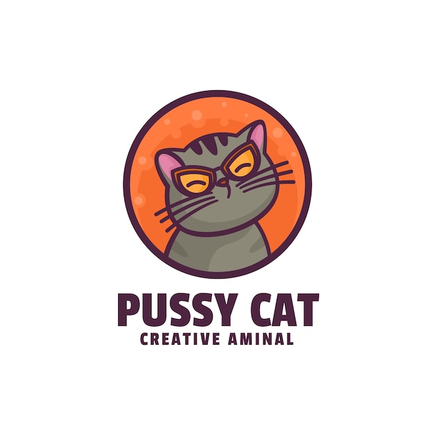 Pussy cat mascotte cartoon stijl logo sjabloon