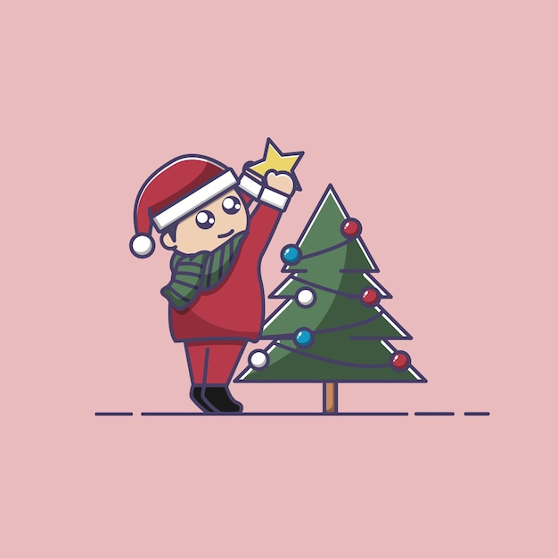 Put a star on the christmas tree illustration