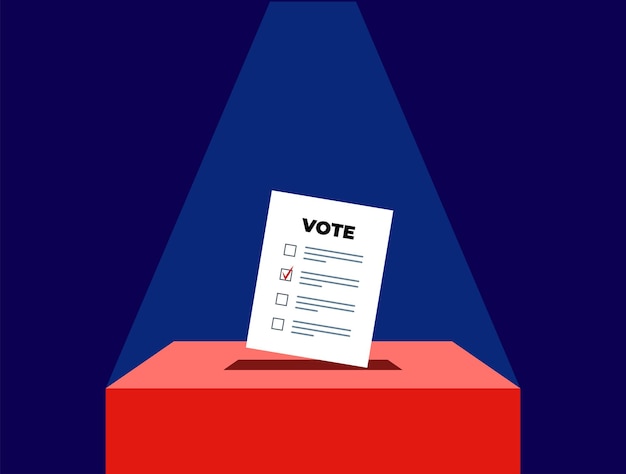 Puts voting ballot in ballot box Voting and election concept Vector illustration