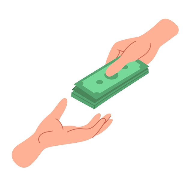 Putting money from hand to hand Donate lend borrow money Concept of financial literacy