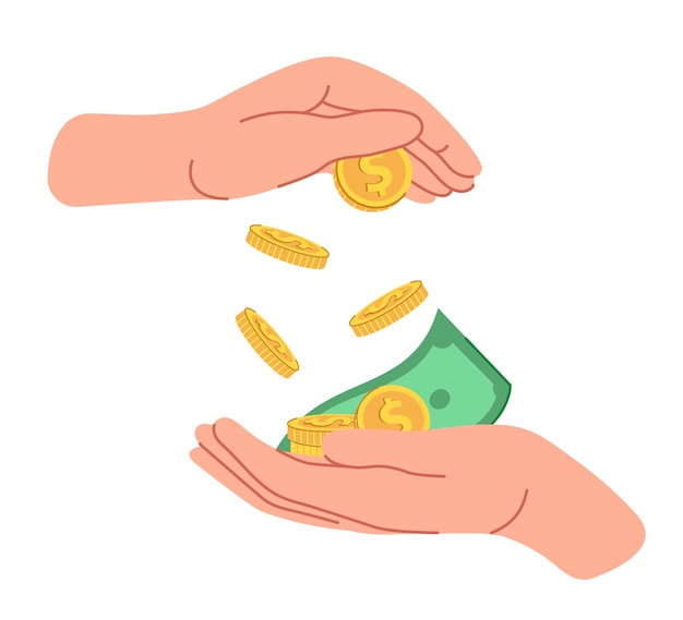 Putting money from hand to hand Donate lend borrow money