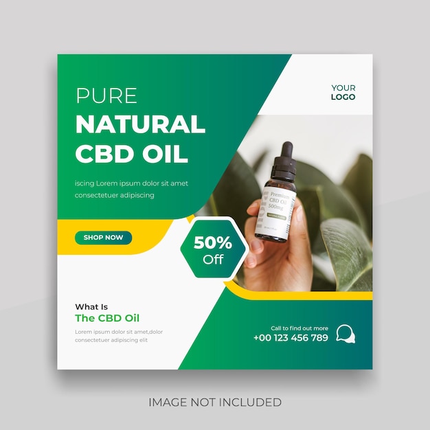 Vector puur natuurlijk cbd-olieproduct social media bannersjabloon