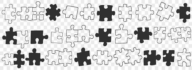 Puzzel doodles instellen. Vector illustratie.